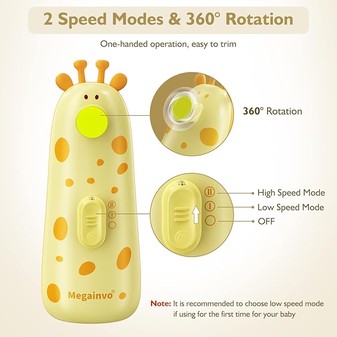 Baby Nail Trimmer Electric Baby Nail File with Light 10 Grinding Heads Safe Quiet Baby Nail Grooming Care Kit for Newborn Infant Toddler Toes Fingernails - Orange