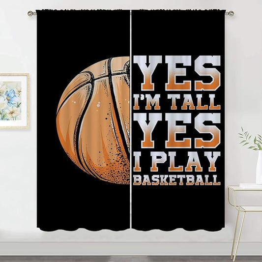 Basketball Blackout Curtains for Boy Girl Room Darkening Decor,Sport Theme Motto Dark Background Bedroom Living Room Home Rod Pocket Thermal Insulated Window Curtain/Drapes Panel,72x63 Inch…