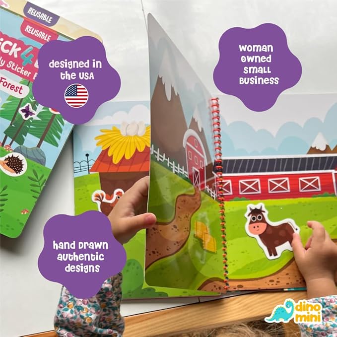 Stick4Ever Jelly Sticker Book - for Kids - Waterproof, Easy to Clean Jelly Stickers for Kids - Reusable Sticker Book for Toddlers with 50 Pcs of Reusable Stickers (Farm)