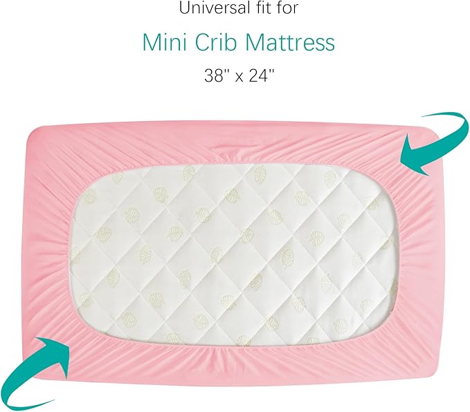 Mini Crib Mattress Protector Sheets Fitted Waterproof Mini Crib Mattress Protector Pad Cover Pink 2 Pack Quilted 38" x 24"