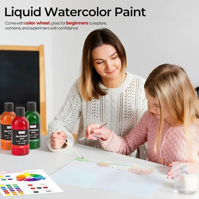 Nicpro 18 Colors Liquid Watercolor Paint Set, 8.45oz Large Bulk Liquid Watercolor Paint, Non-Toxic Water Colors Painting Supplies for Art Activity, Craft DIY, Poster, School, Home, Classroom, Party