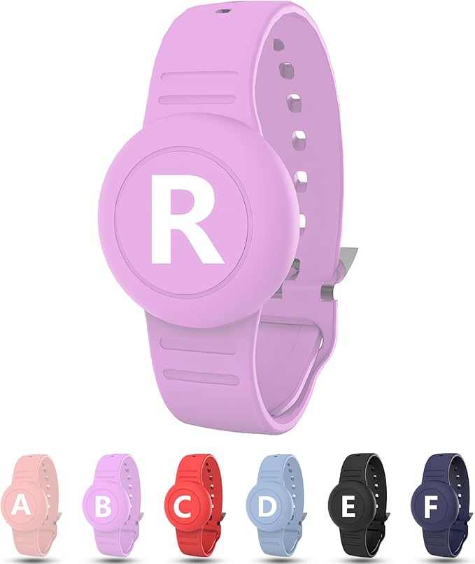 Waterproof Bracelet for AirTag Kids, Personalized Initial Letter Hidden Holder Compatible with Air Tag, Silicone Case for Airtag Adjustable Anti-Lost GPS Tracker for Toddler Child Elder, R