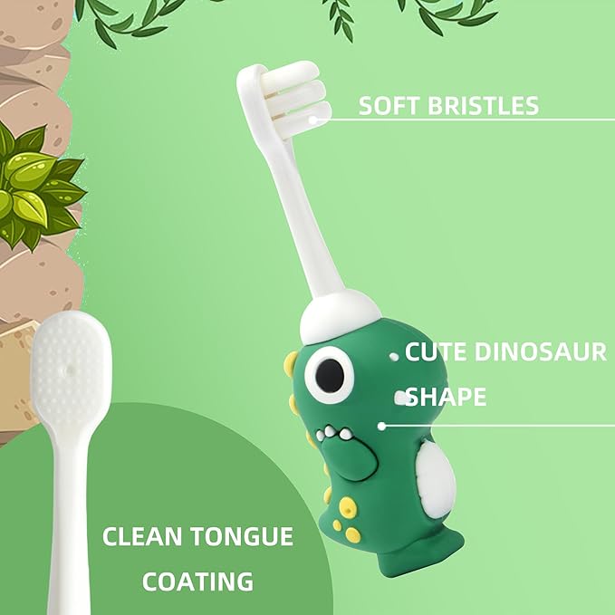 Kids Toothbrush Set - with Soft Bristles Toothbrush and Rinse Cup for Kids Toddler - Fun Brushing for Children - Toddler Toothbrush Soft Toothbrush Kit (Dinosaur)