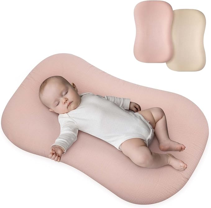 Muslin Baby Lounger Cover for Snuggle Me Organic Lounger/Baby Lounger/Organic Cotton Handmade Cover for Infant/Toddler Lounger/Nursing Pillow(Pink, Wheat)