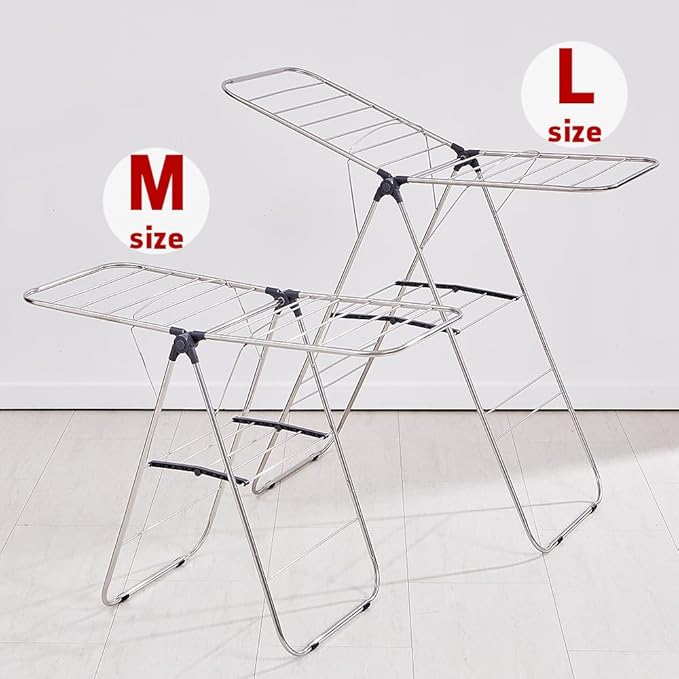 TRES BELLE 25NEW Stainless Steel Clothes Drying Rack(M)–Foldable,Lightweight,No-Slip Rods,Made in Korea,Indoor & Outdoor Use,Rust-Resistant,Towels,Underwear,Baby Clothes Drying–M Sizes