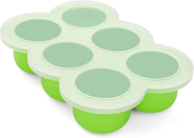 6x3oz Baby Food Freezer Tray with Clip on Lid Bright Green | Leakproof Freezer Molds Silicone Storage Container for Purees Fruits Vegetables