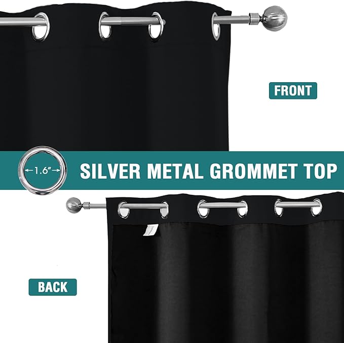 ChrisDowa 100% Blackout Curtains 80 inch Long for Bedroom with Black Liner, 2 Thick Layers Total Blackout Thermal Insulated Grommet Window Curtains 2 Panels Set (Black, 52 x 80 Inch)