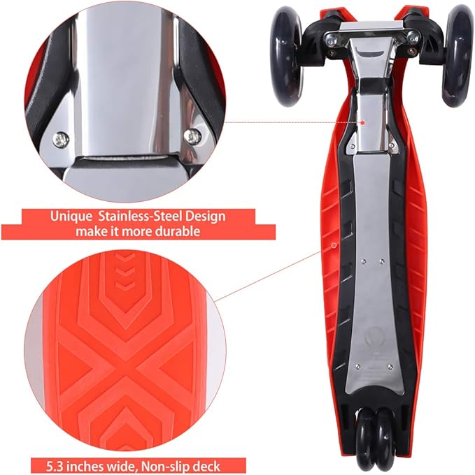 3 Wheel Scooter for Kids Ages 6-12,Kids Scooter with Light Up Wheels, Sturdy Deck Design, and 4 Height Adjustable Suitable for Kid Ages 3-12