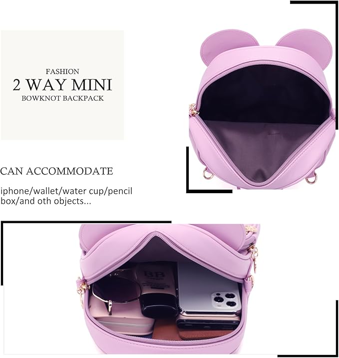 KL928 Girls Bowknot Polka Dot Cute Mini Backpack Small Daypacks Convertible Shoulder Bag Purse for Women
