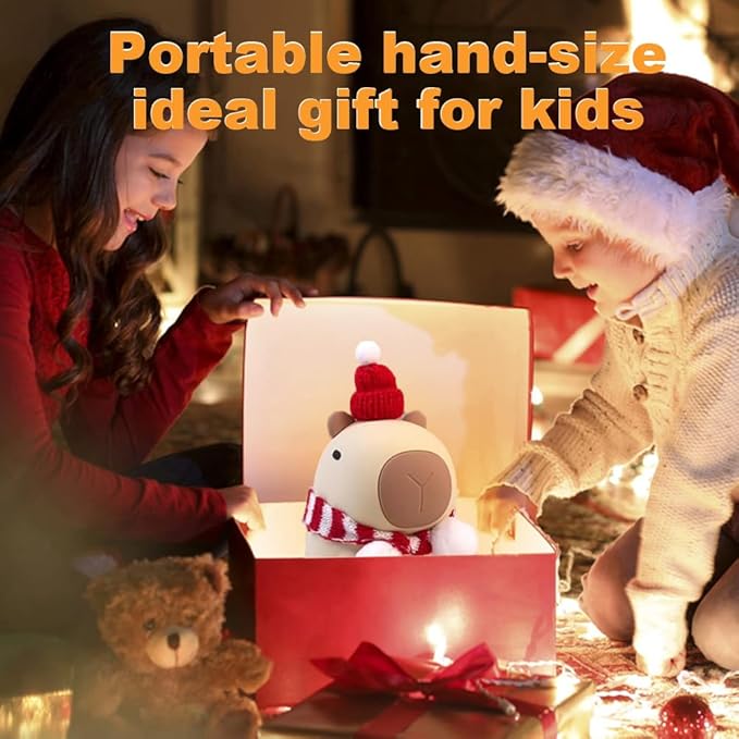 Capybara Little Night Light for Kids, Portable USB Rechargeable Animal Lamps Touch Control Lamp, Silicone Night Light with Timing Function,Children's Christmas Gifts