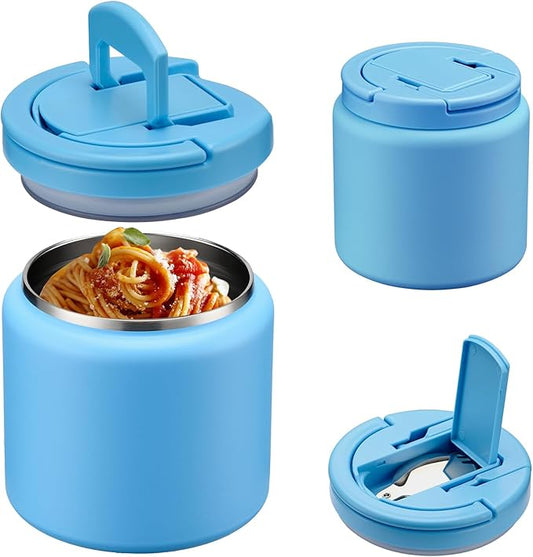 Soup Thermo for Hot Food Kids 25.5oz Lunch Containers with Buckle Lid Wide Mouth Hot Food Jar Vacuum Insulated Stainless Steel Bento Box Leakproof with Spoon(Blue)