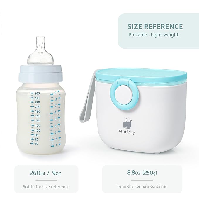 Termichy Baby Formula Dispenser, Portable Milk Powder Dispenser Container with Carry Handle and Scoop for Travel Outdoor Activities with Baby Infant, 8.8OZ, 0.55LB, 250g, 500ml (Baby Blue)