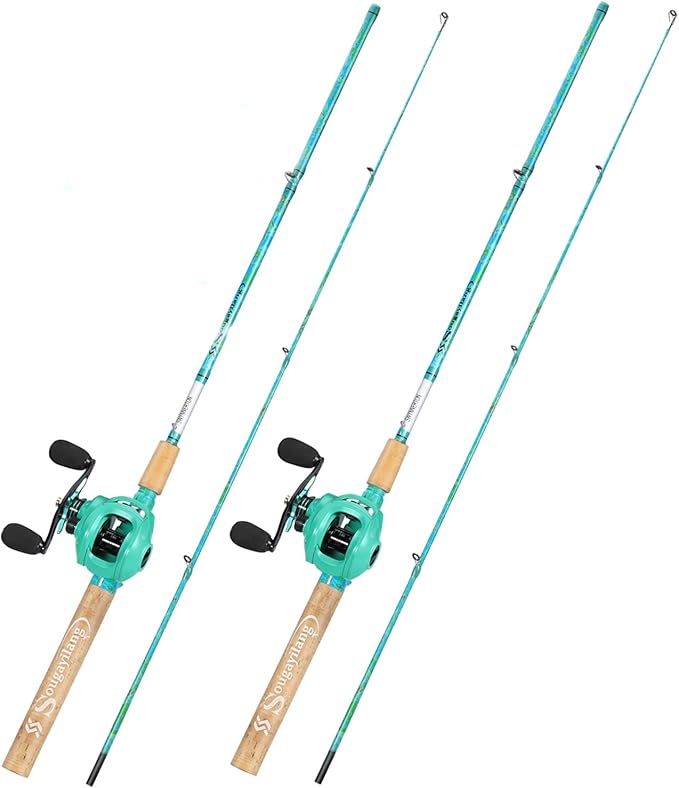 Sougayilang Fishing Rod and Reel Combo, 2-Piece 5-Foot 6-Inch Graphite & Fiberglass Rod, Durable and Strong, Quickset Anti-Reverse Fishing Reel (1Pack/2Pack)