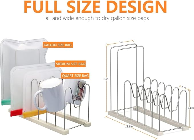 Reusable Bag Drying Rack,Silicone Bag Drying Rack,Plastic Bags Dryer Rack,Dryer Rack for Silicone Storage Bags,Draining Stand Holder for Cups,Bottles,Pan Lid&Cutting Board Organizer