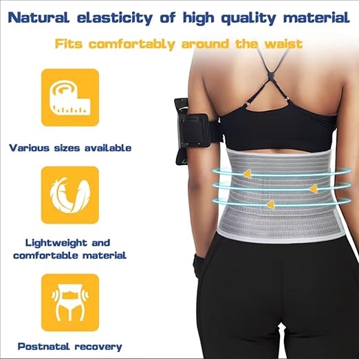 Postpartum Belly Band Wrap Back Support Natural Delivery Control Shapewear Binder Support Belt Girdle Women Tummy Control Waist Recovery Bamboo Charcoal Fiber (S Grey)