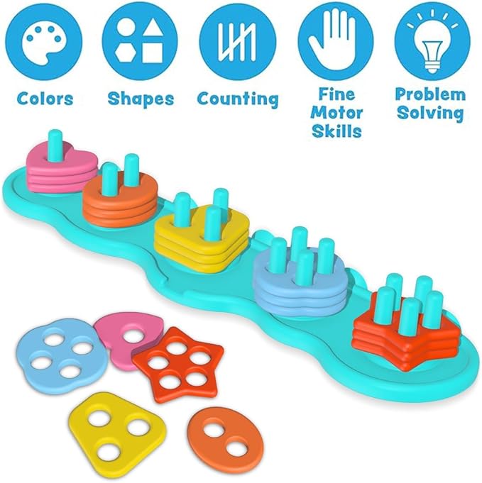 Baby Bath Toys, Sorting & Stacking Toy Bath Toy, Shape Sorter Toys for Bathtub,Stacking Bath Toy Set with 20 Textured Floating Pieces, Toddler Early Learning Bathtub Fun