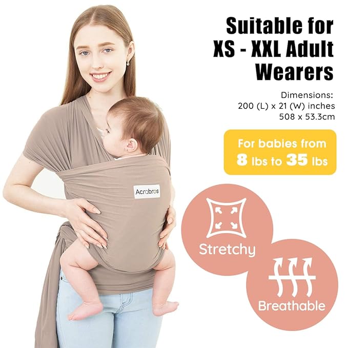 Acrabros Baby Wrap Carrier,Hands Free Baby Carrier Sling,Lightweight,Breathable,Softness,Perfect for Newborn Infants and Babies Shower Gift,Dark Cappuccino