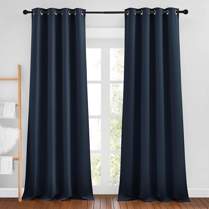 NICETOWN Navy Blue Blackout Curtains, Grommet Thermal Insulated Window Drapes Room Divider Blinds Sound Reducing for Living Room, W46 x L102, 2 Pieces