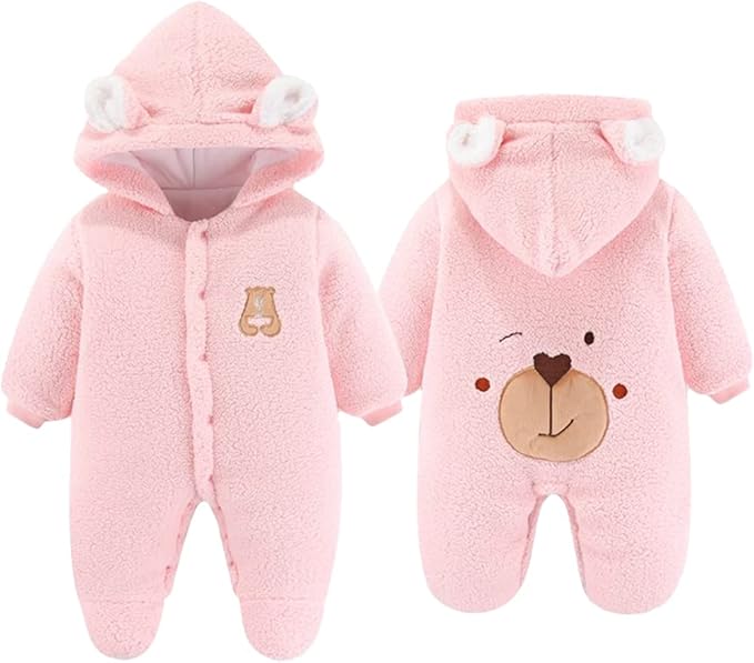 XIFAMNIY Newborn Fleece Footie Jumpsuit Hooded Warm Thicken Winter Outwear Snowsuit for Baby Girls and Boys