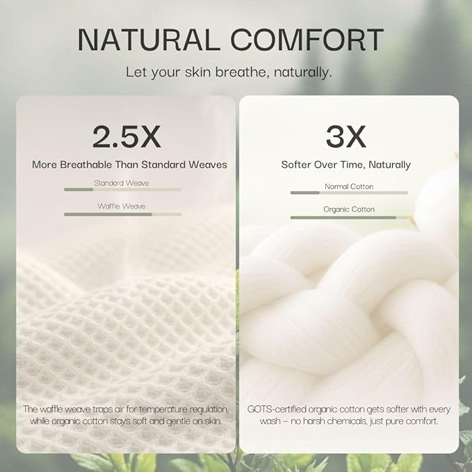 Salt Earth GOTS Certified 100% Organic Cotton Throw Blanket, 108"X90" Blankets & Throws for Bed, Throw Blanket for Couch,Modern & Cozy Blanket, All Seasons, Waffle Blanket, Soft Blanket (Mosstone)