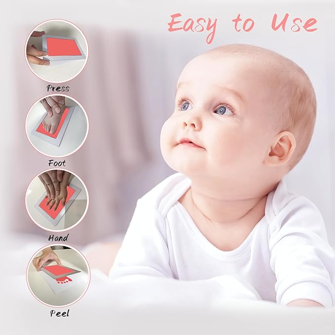 4-Pack Baby Footprint Kits,Inkless Hand and Footprint Kit,Clean Touch Baby Handprints and Footprints Kits,No Mess Ink Pad for Baby Hand and Footprints,Baby Shower Gifts for New Moms