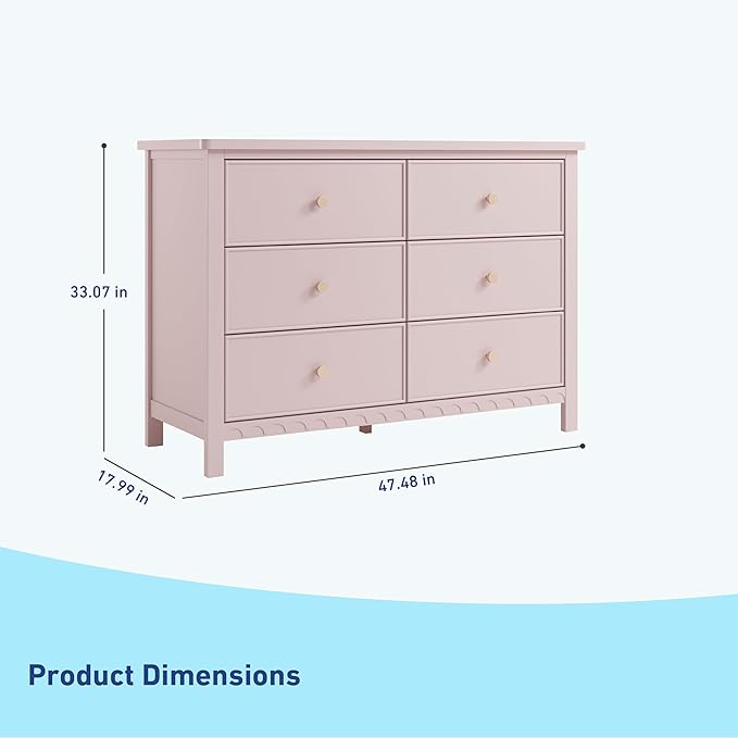 Graco Sasha 6 Drawer Dresser (Blush) – GREENGUARD Gold Certified, Wood Storage for Nursery or Kids’ Room, Safe Interlocking Drawer System & Easy Assembly with Pre-Installed Tracks