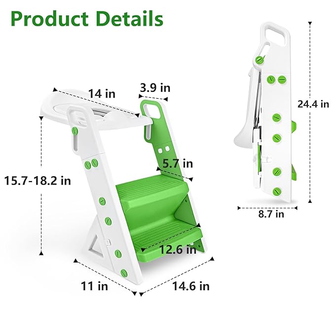 Potty Training Seat, Upgrade Foldable Step Stool, Climbable and Easy to Carry Handles, Adjustable for Different Toilet Heights, Attachment with Stable Structure for Boys and Girls