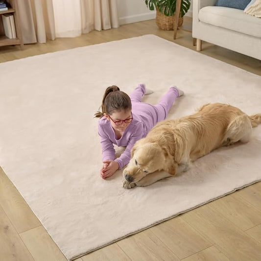 GORILLA GRIP Ultra Soft Washable Area Rug, 5x7, Stain and Slip Resistant Plush Thick Carpet for Bedroom Living Room, No Shed Floor Rugs, Pet Friendly, Dorm Essentials, Kids Nursery Home Decor, Ivory