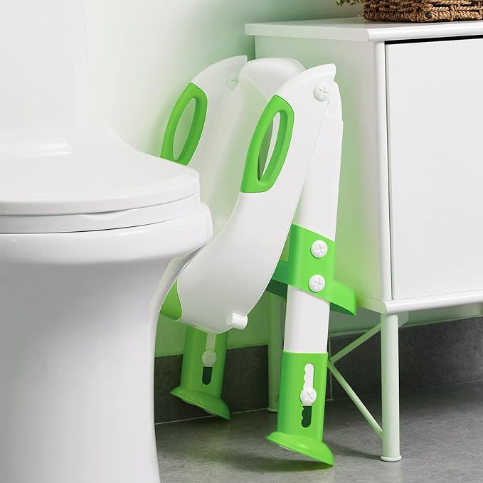 Potty Training Seat with Step Stool Ladder, SKYROKU Potty Training Toilet for Kids Boys Girls Toddlers - Comfortable Safe Potty Seat with Anti-Slip Pads Ladder Green