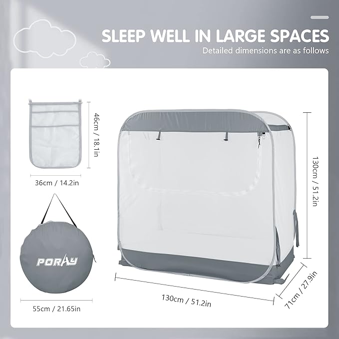 Porayhut Portable Baby Crib Net Safety Mesh Tent,Pop up Infant Mosquito Net, See Through Canopy Netting Cover for Baby&Toddler to Keep Baby from Climbing Out.