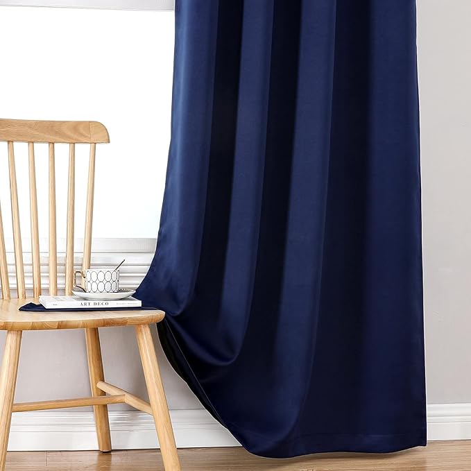 ChrisDowa 100% Blackout Curtains 108 inch Long for Bedroom with Black Liner, 2 Thick Layers Total Blackout Thermal Insulated Grommet Window Curtains 2 Panels Set (Navy Blue, 52 x 108 Inch)