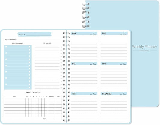 Undated Weekly Planner, Weekly To Do List Notebook with Goal & Habit Tracker Organizer, A5 5.7" x 8.0" Weekly Planner Notebook with Spiral Binding for Men or Women