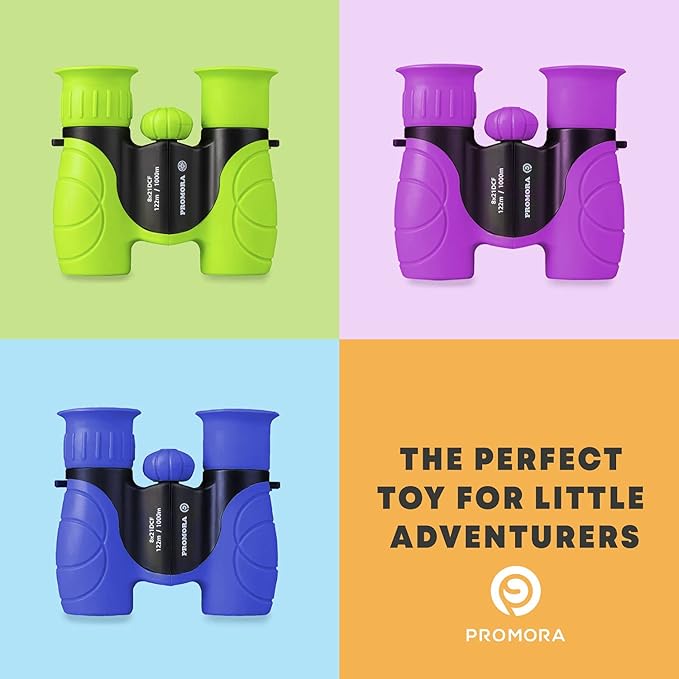 Promora Binoculars for Kids, Set with Magnifying Glass & Compass Purple - Perfect Toy for Little Boys and Girls, Kids Binoculars for 3-12 Years Boys and Girls Present for Toddler