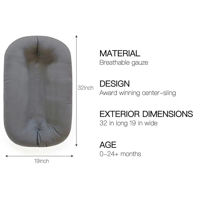 Baby Lounger - Snuggle Cozy Me Infant Lounger for Newborns | Breathable & Soft, Portable Awake-Time Pad, Essential Baby Gift- Grey (Lounger Cover Included)