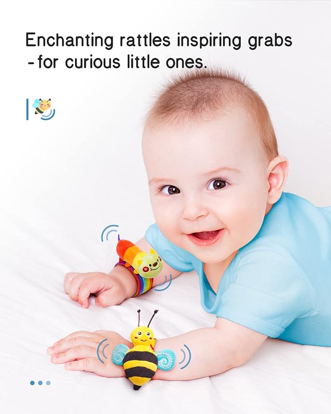 Infinno Baby Wrist Rattle Socks and Foot Finder Set, Perfect Baby Toys for 0-12 Months Newborn Boys and Girls As Shower Gifts, Garden Bug Series