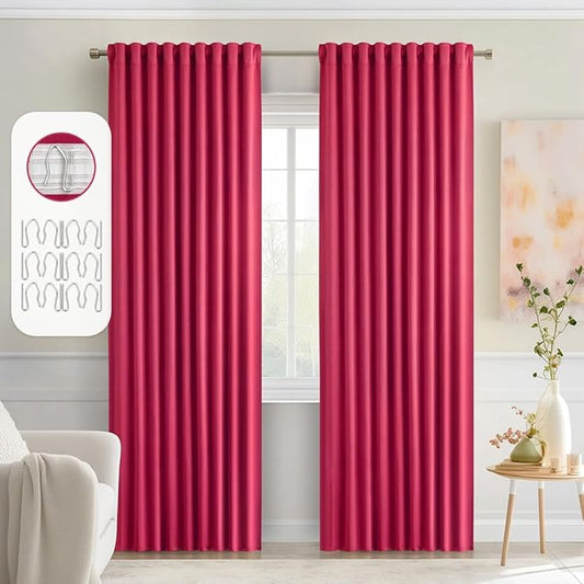 MIULEE Hot Pink Back Tab Blackout Curtains 90 Inches Long 2 Panels Set for Living Room Bedroom Privacy, Rod Pocket/Pinch Pleat Thermal Insulated Room Darkening Pleated Light Blocking Drapes