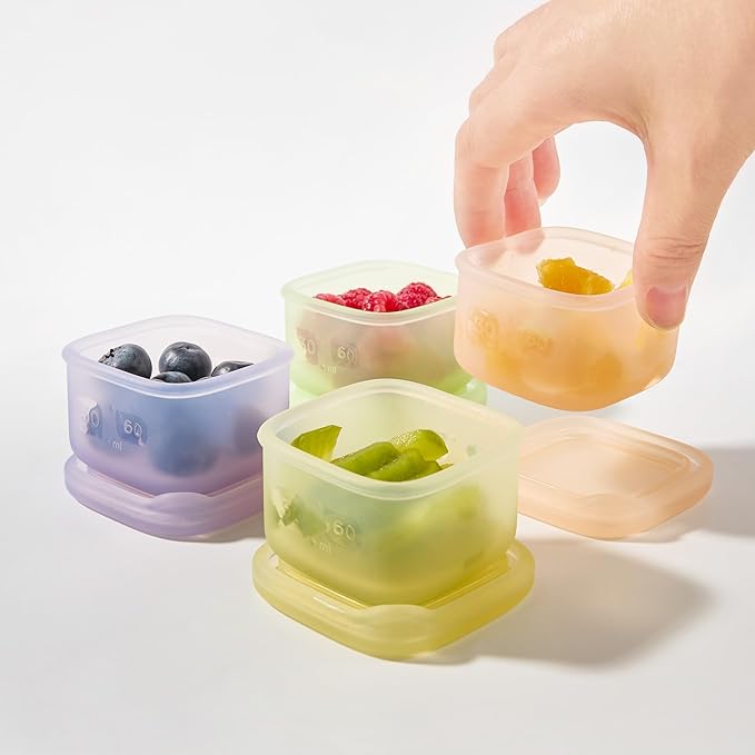 Olababy Clear Sense Silicone Storage Containers 4pk for Baby Food, Snacks, Formula, Puree, Sauce & More | Micro Plastic & BPA-Free | Daycare Essentials for Toddlers and Kids (Lemon, 2 oz / 60 ml)