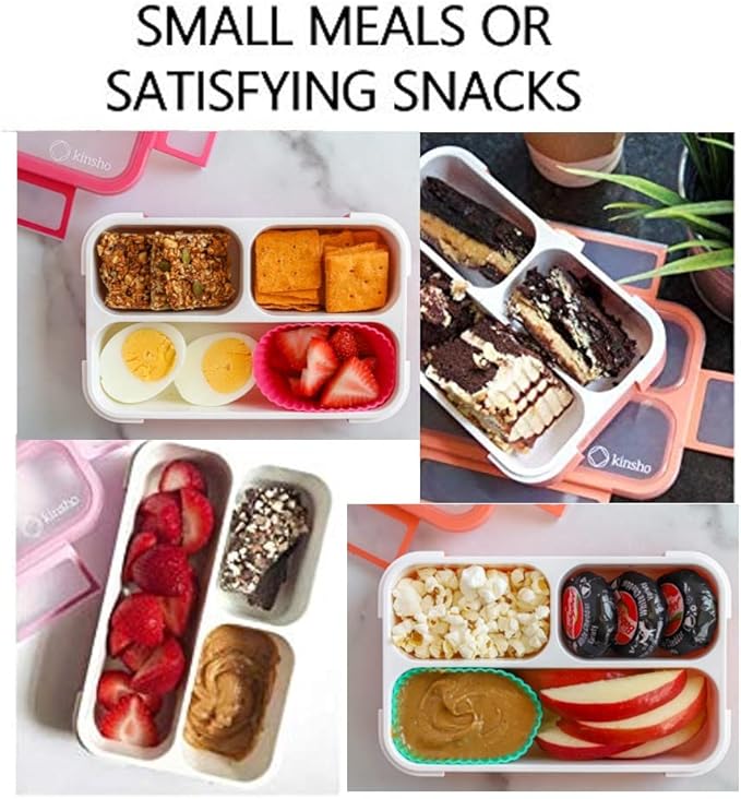 kinsho MINI Lunch-Box Snack Containers for Kids | SMALL Bento-Box Portion Container | Toddler Pre-School | Leak-proof Boxes for Work, Travel | Best for Adults Boys Girls | Pink Purple, Coral 3 pack