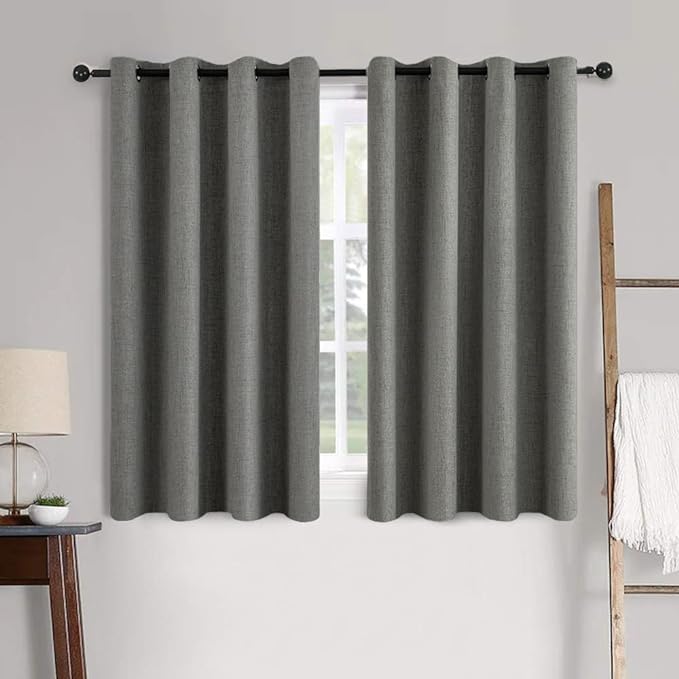 MIULEE Linen Texture Curtains for Bedroom Solid 100% Blackout Thermal Insulated Dark Grey Curtains Grommet Room Darkening Drapes Luxury Decor for Living Room Nursery 52x45 Inch (2 Panels)
