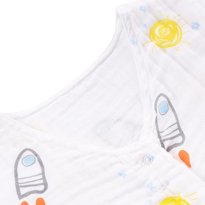 Toddler Sleep Sack for 2-4T Baby, Organic Cotton Wearable Blanket for Boys and Girls 0.5 TOG 2-Way Zipper Sleeping Sacks Soft 4 Layers X-Large Rocket