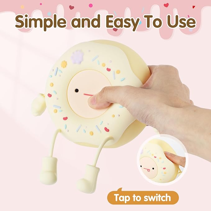 QANYI Donut Lover Lamp, Soft BPA Free Silicone Touch Night Light, Eye Caring, Stepless Dimming, Christmas Gift, Room Decor, Party, Home Office, Nursery Night Light for Kids Breastfeeding and Sleeping