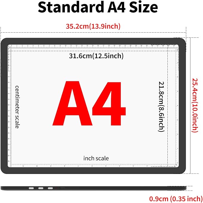 TOHETO A4 Light Board with Bag for Diamond Painting, Super Bright Magnetic Light Pad with Side Buttons, Lightbox for Tracing and Drawing, Corded Light Table for Sketching, Weeding Vinyl (Black)