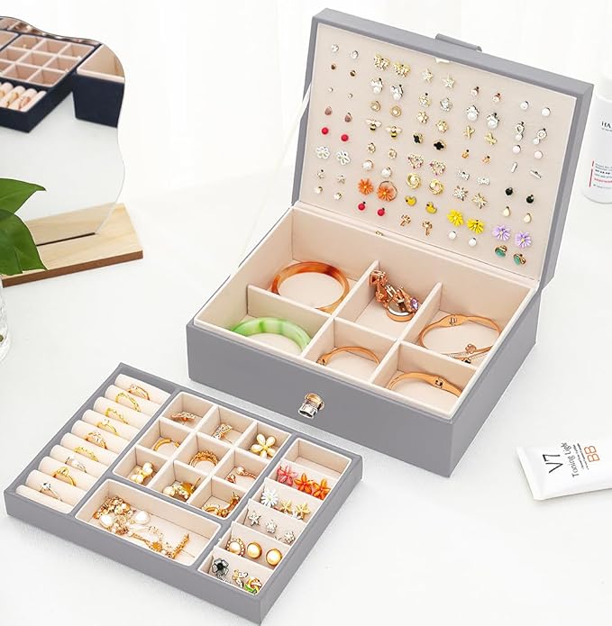 Womens Earring Jewelry Box for Girls Jewelry Earring Organizer Box Earring Holder Organizer for Girls Jewelry Organizer Earring Boxes for Women Girls Stud Earring Organizer Jewelry Box Grey