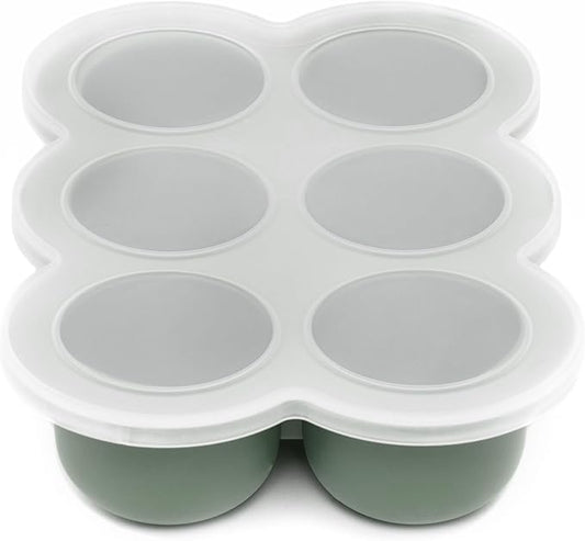 WeeSprout Silicone Baby Food Freezer Tray with Clip-on Lid - Perfect Storage Container for Homemade Baby Food, Vegetable & Fruit Purees, and Breast Milk (Matte Green, Six 3 Ounce Sections)
