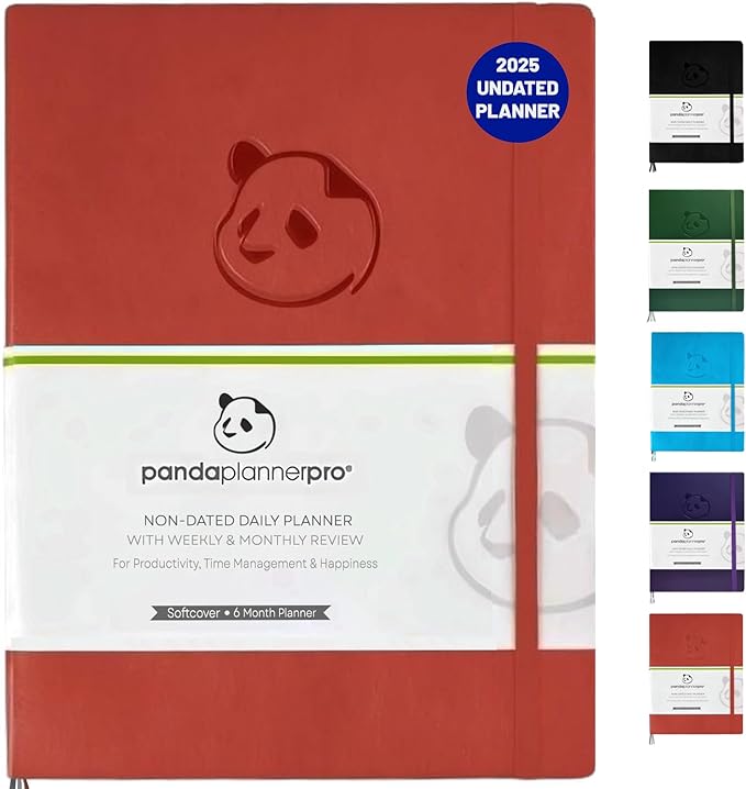 Panda Planner Pro 2025-2026 – Daily, Weekly & Monthly Planner for Productivity – Large 8.5x11 Undated Day Planner, Goal Planner, Project Organizer & Habit Tracker Notebook – Orange