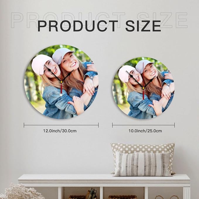 Generic Custom Clocks for Walls Personalized Picture Hanging Time Clocks Silent Non Ticking Round Decoration for Kitchen Creative, 12inch-30cm