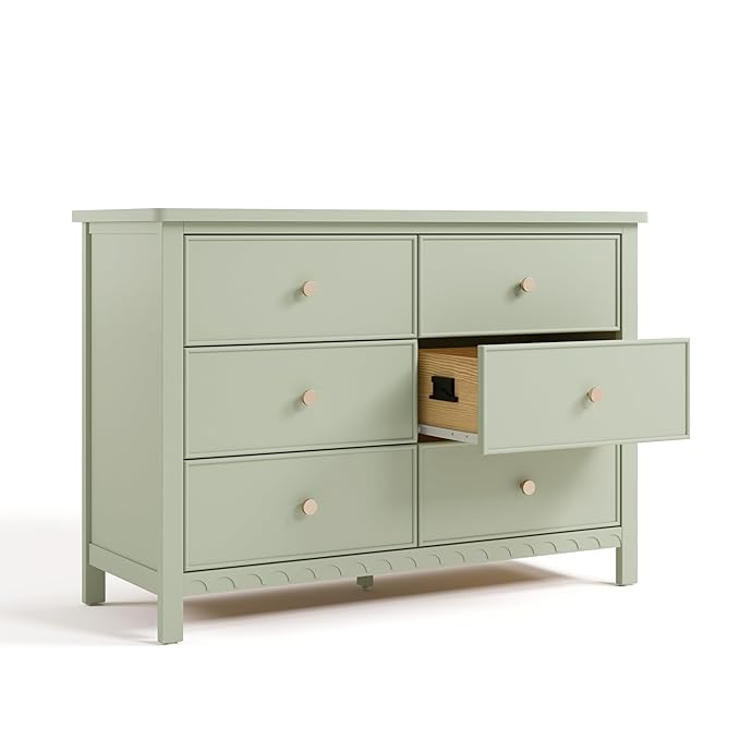 Graco Sasha 6 Drawer Dresser (Sage) – GREENGUARD Gold Certified, Wood Storage for Nursery or Kids’ Room, Safe Interlocking Drawer System & Easy Assembly with Pre-Installed Tracks