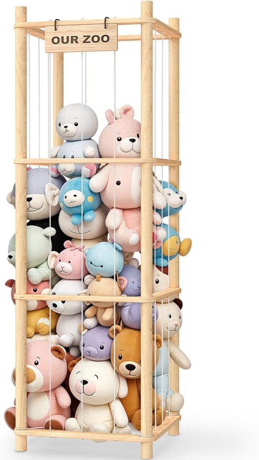 Stuffed Animal Storage & Organizer, Wooden Cute Zoo Toy Holder for Toddler Rooms, Playrooms & Bedrooms