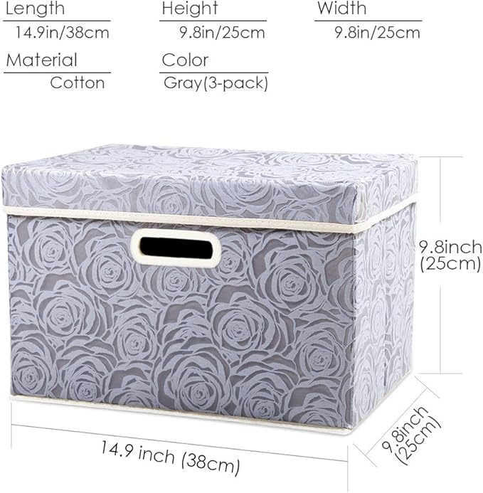PRANDOM Collapsible Storage Boxes with Lids Fabric Decorative Storage Bins Cubes Organizer Containers Baskets with Cover Handles Divider for Bedroom Closet Living Room 14.9x9.8x9.8 Inch 3 Pack