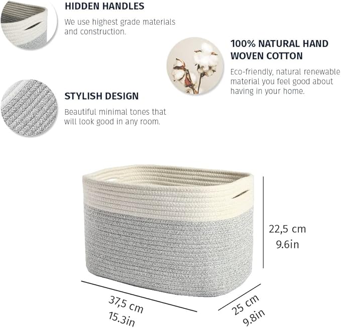 OrganiHaus Set of 3 Grey Woven Baskets for Organizing, Cotton Rope Basket for Decor, Shoe Basket Organizers & Storage, Decorative Storage Baskets & Bins, Cute Storage Basket for Toys & Cloths